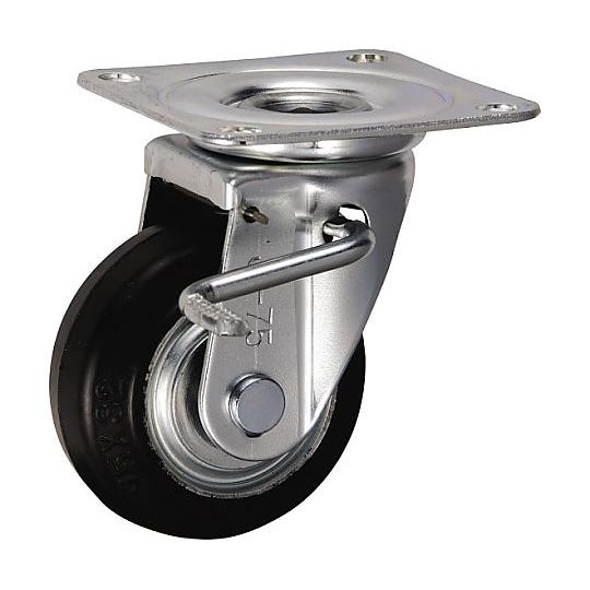 中荷重用キャスター ストッパー付旋回キャスター JB 鋼板製ゴム 75mm 岐阜産研工業 SJB-7...