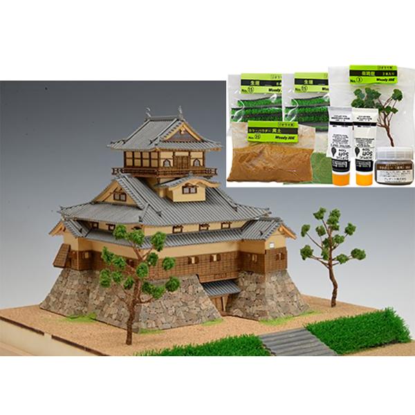 ウッディジョー/木製建築模型 1/150犬山城（改）＋ジオラマ・塗料セット