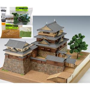 ウッディジョー/木製建築模型 1/150岡山城+ジオラマ・塗料セット