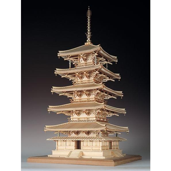 完成品＜白木仕様＞ 木製建築模型 法隆寺・五重塔（1/75）