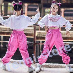 キッズ ダンス 衣装 へそ出し トップス 長ズボン パーカー 女の子 ヒップホップ チアガール HIPHOP ジャズダンス 子供 ステージ衣装 発表会 ジュニア ピンクの商品画像