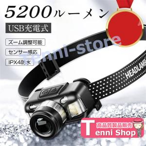 ヘッドライト 充電式 LED ヘッドランプ 長時間 センサー ズーム式 軽量 防水防災 登山 キャンプ 釣り 作業 地震 停電 非常時用 【一部当日発送】