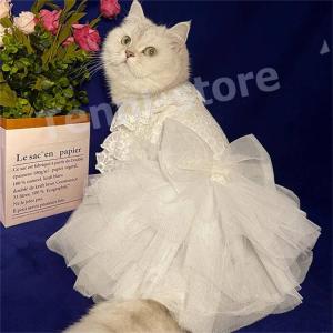 ペット服 結婚式 犬服 猫服 贅沢 ウェデイングドレス フォーマルドレス レーススカート フォーマル ドレス カチューシャ ネコ イヌ｜aa-store