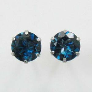 18金ホワイトゴールド インディゴブルートパーズ六本爪ピアス(通常芯・シリコンキャッチ付)