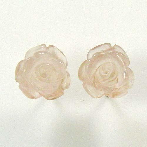 K18ピンクゴールド  ローズクォーツ8mm バラ デザイン ピアス(0.8mm芯・キャッチなし)