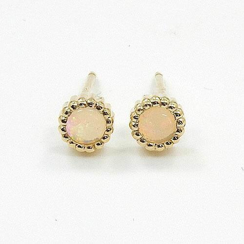 18金ゴールド(K18) オパール フセコミ デザインピアス(太さ0.9mmｘ長さ10mm芯・シリコ...