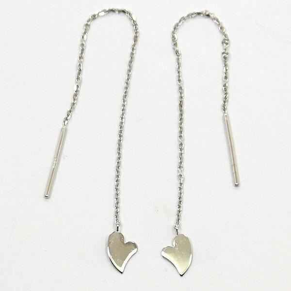 ピアス　レディース　18金ホワイトゴールド　アメリカンピアス　小豆チェーンピアス　ハートチャーム　送...