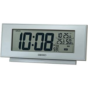 セイコークロックSeiko Clock 置き時計 銀色メタリック 本体サイズ: 7.7×17.4×3.8cm 目覚まし時計 電波 デジタル 温度｜aalso