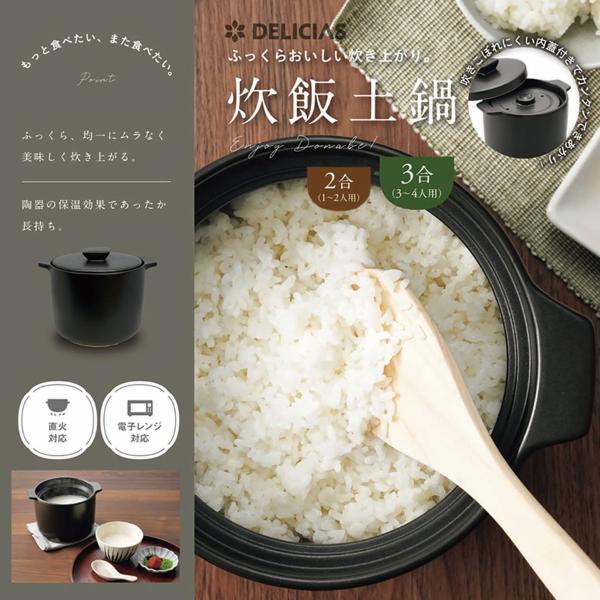 炊飯 デリシアス炊飯土鍋 土鍋 陶器 簡単 時短 2合 3合 電子レンジ 直火 おすすめ
