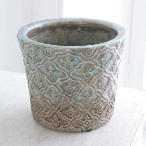 植木鉢 アンティーク おしゃれ 陶器鉢 クラックルシリンダー(QJ-22)