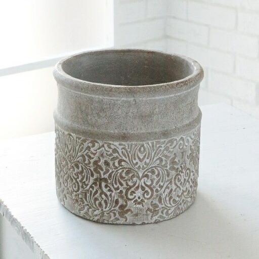 植木鉢 おしゃれ アンティーク セメント ディグリングダマスクL＜ 15.5cm 5号 穴あり 白 ...