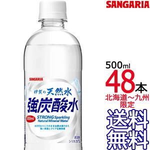【送料無料 北海道〜九州限定】サンガリア 伊賀の天然水 強炭酸水 500ml × 48本 （24本×2ケース） 強炭酸 無糖 SANGARIA 【同梱不可】