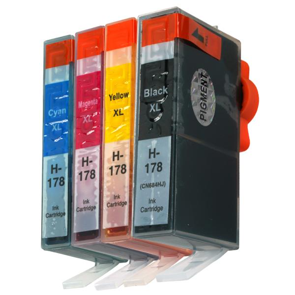 HP178XL (PGBK/C/M/Y) 増量タイプ 顔料4色セット HP 互換インクカートリッジ ...