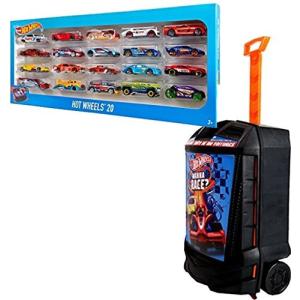 Bundle Includes 2 Items - Hot Wheels 20 Car Gift Pack (Styles May Vary) and Hot Wheels 100-Car Rolling Storage Case with Retractaの商品画像