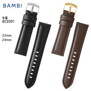 腕時計 ベルト 時計 バンド BAMBI バンビ ワイド 幅広 【追加穴開け加工不可】 22mm 24mm 牛革 革 交換 替えベルト BCE001