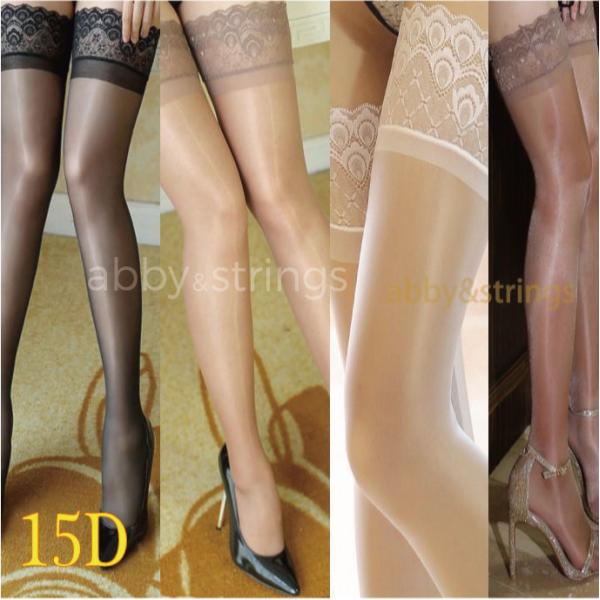 【午前購入 当日出荷】【送料無料】15Dガーター ニーハイ 光沢ストッキング4色 黒・肌・白・珈琲 ...