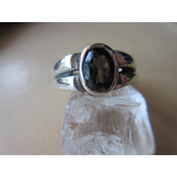 Silver925 純銀指輪  天然石スモーキークオーツ  ＃18 　6.2g  n526