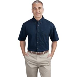 【並行輸入品】Port & Companyメンズ半袖値デニムシャツ US サイズ: 5L カラー: ブルー Port & Company Men