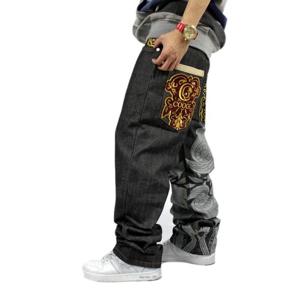 【並行輸入品】Crazyメンズヒップホップ刺繍バギージーンズデニムLoose Trousers カラ...