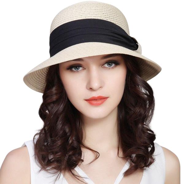 【並行輸入品】lanzomレディースWide Brim Straw折りたたみ式ロールUpキャップFe...