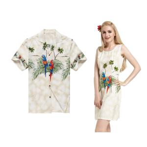 【並行輸入品】[Hawaii Hangover] ハワイで作られたカップルマッチングルアウアロハシャツタンクドレスクロスオウムクリームパームズ