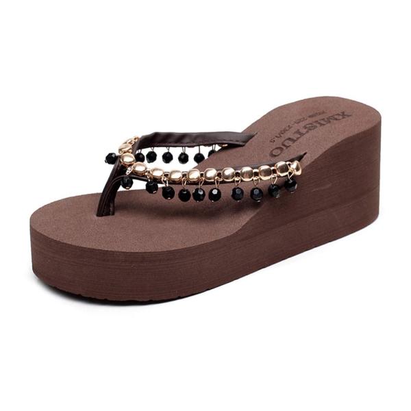 【並行輸入品】MIOKE Women's Wedge High Heel Fringe Flipfl...