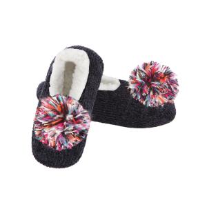 【並行輸入品】MeMoi Women's Plush Pom Pom Chenille Slippers Black Small/Medium