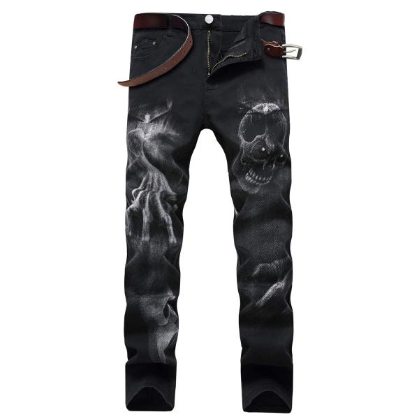 【並行輸入品】SHOOYING Men's Stretchy Skull Print Jeans, ...