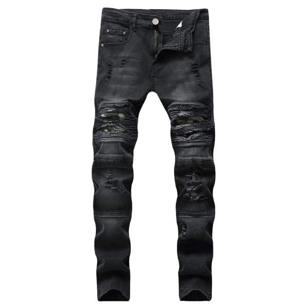 【並行輸入品】IDEALSANXUN メンズ バイカー リップド スキニージーンズ 花柄刺繍 スリム...