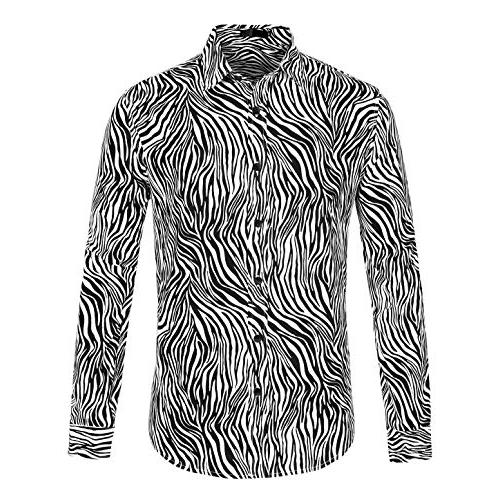 【並行輸入品】Lars Amadeus メンズ ビンテージ ヒョウ柄 ボタンダウン 長袖 コットン ...