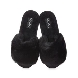 【並行輸入品】MeMoi The Bette Plush Open Toe Slipper Black Medium