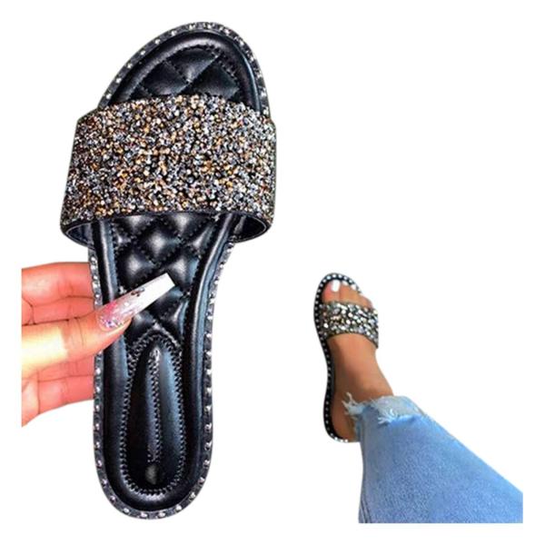 【並行輸入品】ZBYY レディース ラインストーン フラットサンダル 夏 ドレッシー ビーチ スリッ...