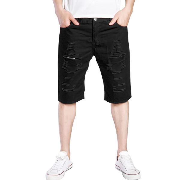 【並行輸入品】Men's Casual Ripped Jean Shorts Slim Distre...