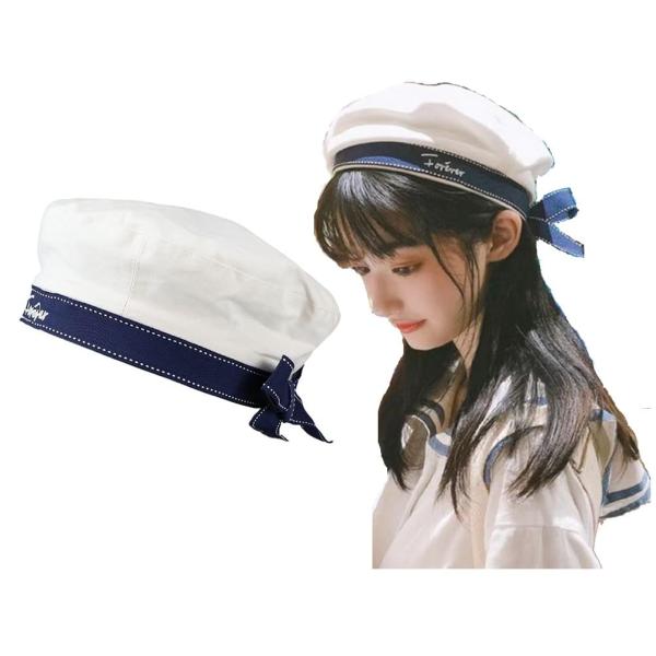【並行輸入品】White Sailor Hat Stylish White Beret Hat wi...