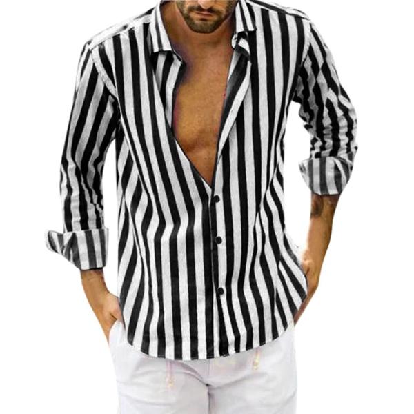【並行輸入品】PANXTDEG Men's Vertical Striped Shirt Slim ...