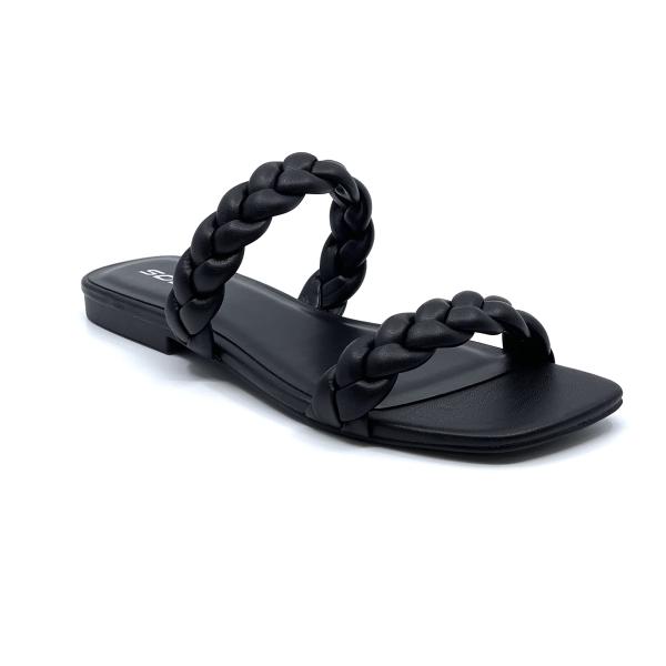 【並行輸入品】SODA VAULT レディース スクエア オープントゥ フラットサンダル 編組ストラ...