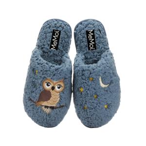 【並行輸入品】MeMoi Night Owl プラッシュスリッパ, デニム, M 7 8 MeMoi Night Owl Plush Slipp