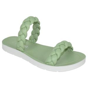 【並行輸入品】Soda Shoes レディース ビーチサンダル フラットサンダル スライド ダブル編組ストラップ ジョイフル S, ライトグリー