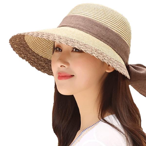 【並行輸入品】麦わら日よけ帽子 レディース ビーチ 夏 つば広い 調節可能 軽量 折りたたみ/パッカ...