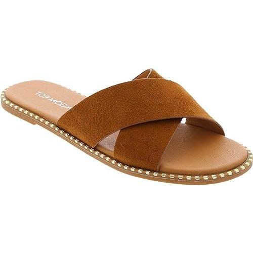 【並行輸入品】TOP Moda レディース オープントゥ フラットファッションサンダル, タン Pu...