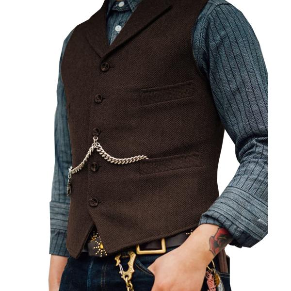 【並行輸入品】Mens Classic Wool Herringbone Suit Vest Cas...