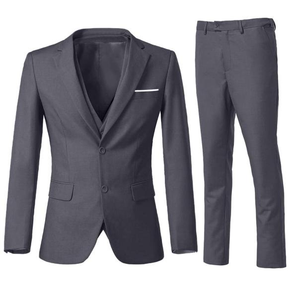 【並行輸入品】Men Suits Slim Fit 3 Piece Suit Set Dark Gr...