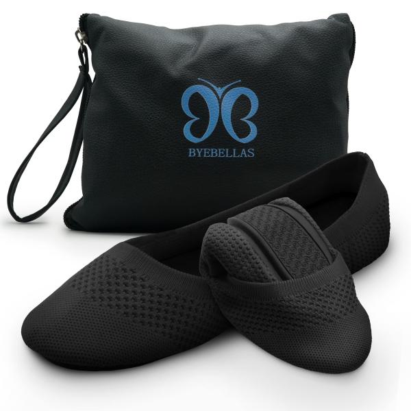 【並行輸入品】BYEBELLAS 折りたたみ式ストレッチニットトラベルスリップオンラウンドトゥバレエ...