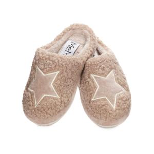 【並行輸入品】MeMoi Kids' Embroidered Shaggy Star Non Skid Slippers Taupe L
