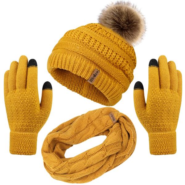【並行輸入品】Hicdaw Womens Winter Hats Gloves Scarf Set ...