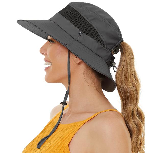 【並行輸入品】女性用ポニーテール穴付きサンハット 紫外線保護 UPF50+ 防水 ビーチバケット サ...