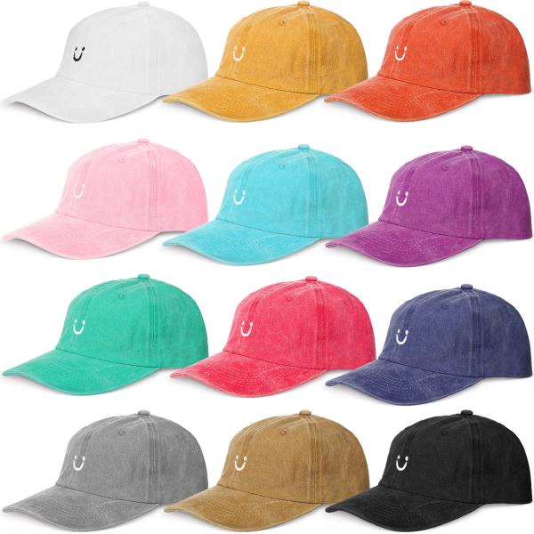 【並行輸入品】12 Pack Baseball Hat Bulk Cotton Smile Face...