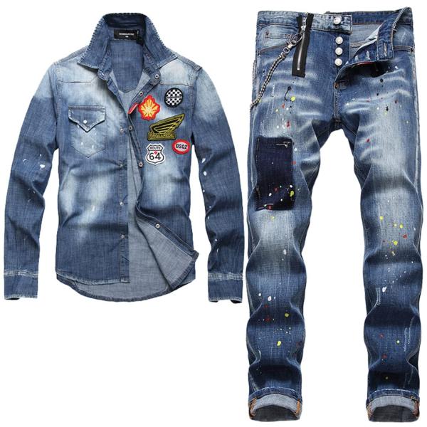 【並行輸入品】Alonepat Men's Embroidered Long Sleeve Deni...