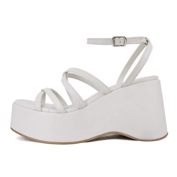 【並行輸入品】レディース オープントゥ アンクルストラップ プラットフォーム ウェッジサンダル, ボ...