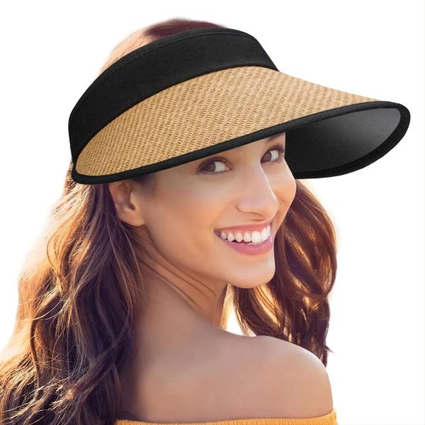 【並行輸入品】Straw Sun Hat Visor Hat for Women Wide Brim...